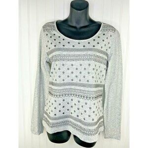 Vineyard Vines Blouse Long Sleeve Top Gray Embroidered Women's Small S Casual